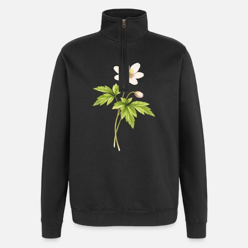 Illustration af forårsblomst med træanemone - Sweatshirt med 1/4 lynlås - sort