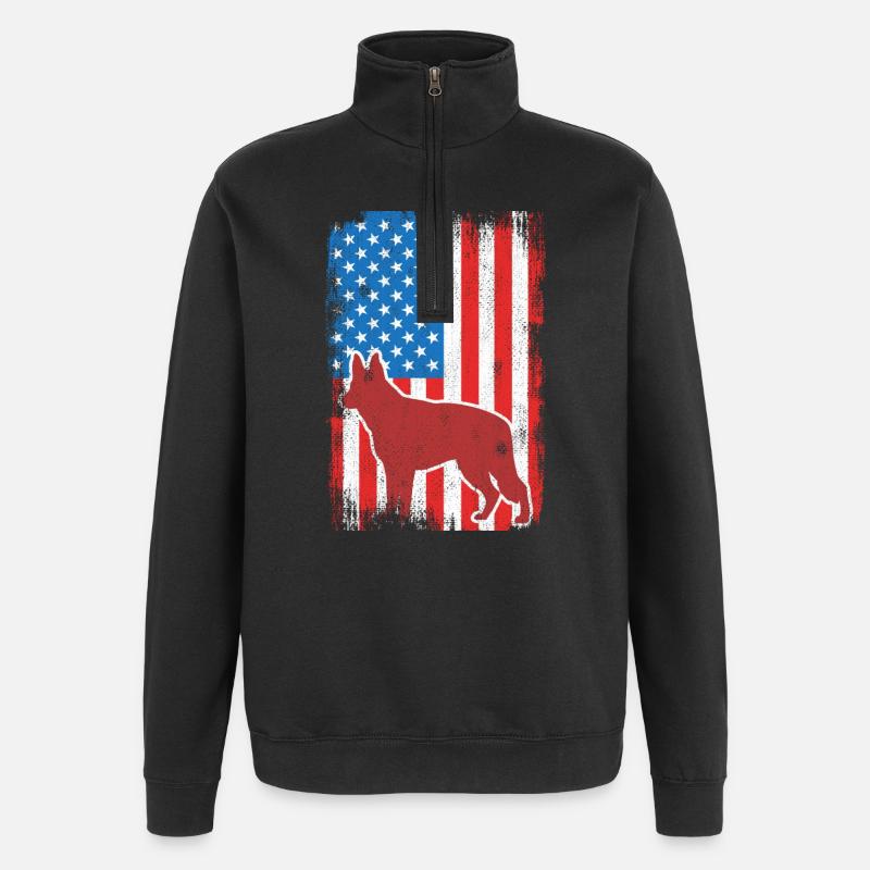 US Patriotischer Schäferhund - Quarter-Zip-Sweatshirt - Schwarz