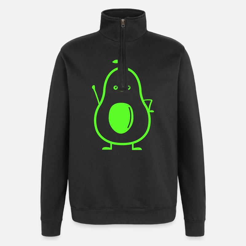 Neon-Avocado mit Lächeln - Quarter-Zip-Sweatshirt - Schwarz