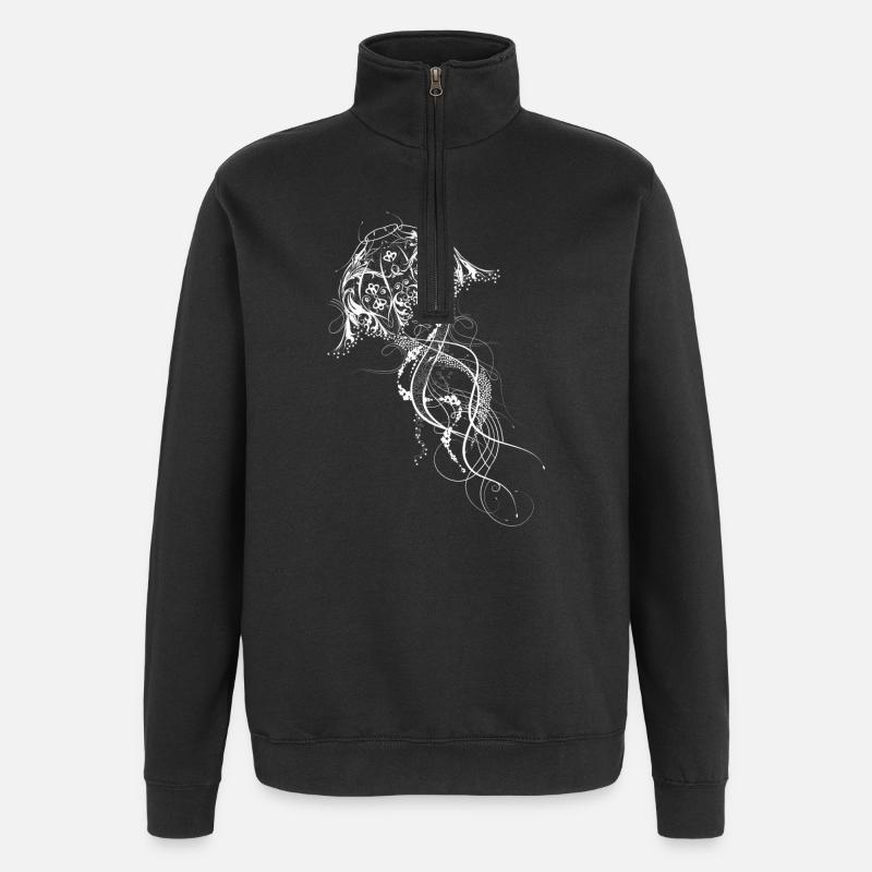 Une méduse blanche orné - Sweat à zip 1/4 - noir
