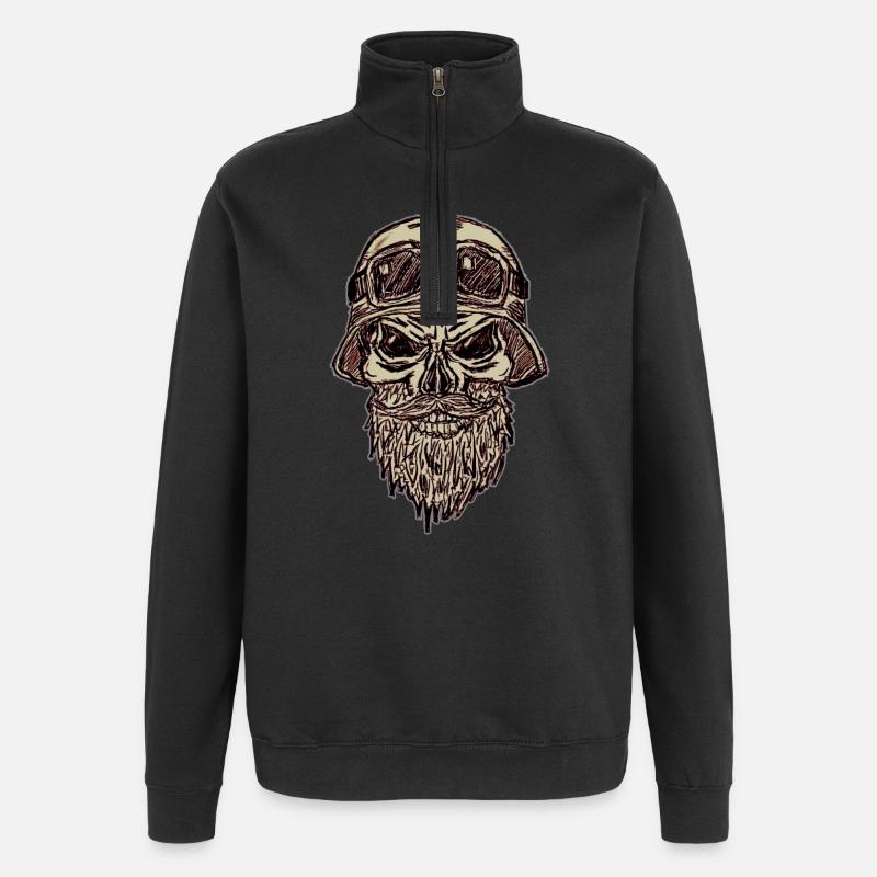 Totenschädel mit Bart und Helm - Quarter-Zip-Sweatshirt - Schwarz