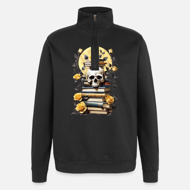 Bücherstapel mit Schädel - Quarter-Zip-Sweatshirt - Schwarz