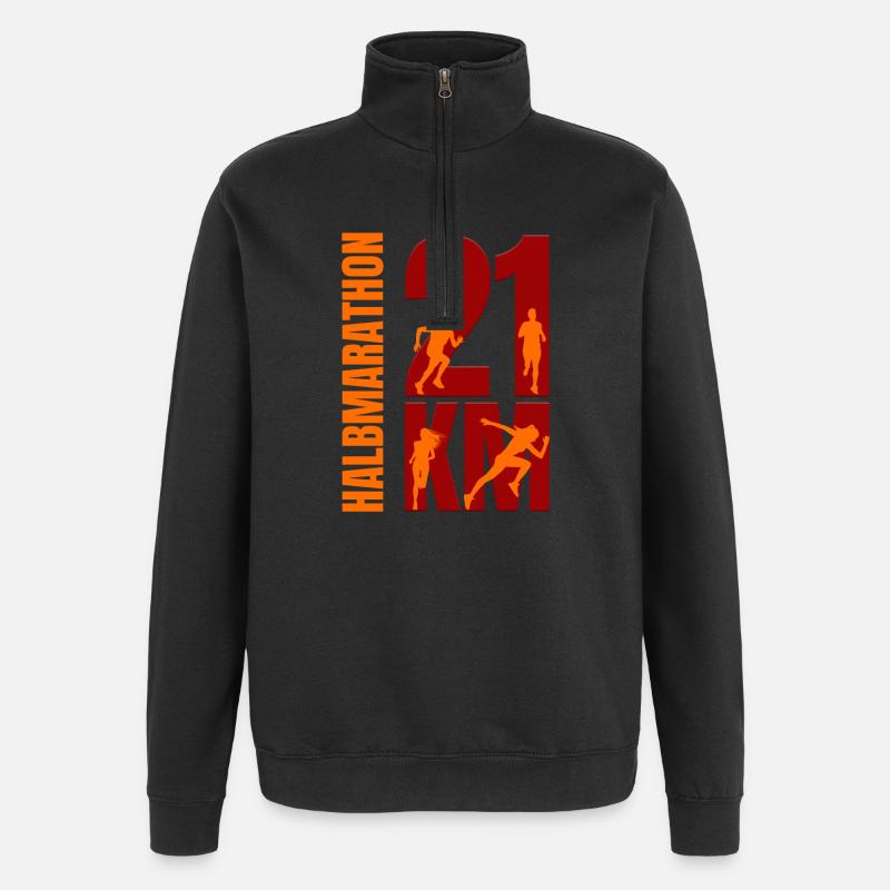 21 KM - Halbmarathon - Quarter-Zip-Sweatshirt - Schwarz