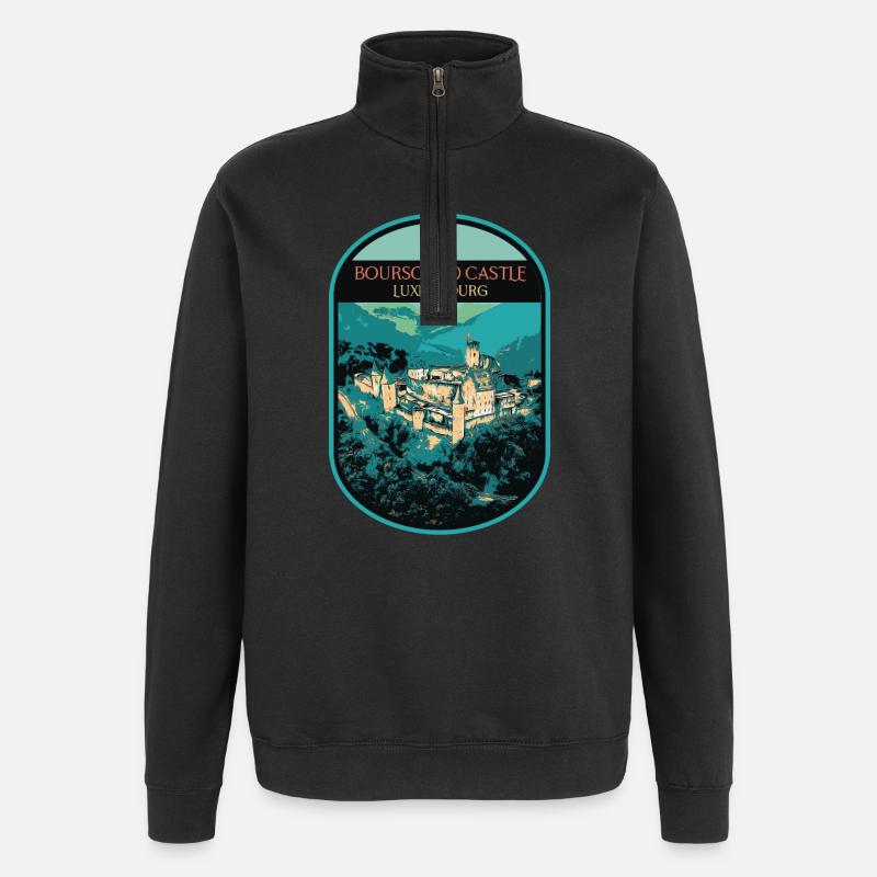 Schloss Bourscheid bestaunen - Quarter-Zip-Sweatshirt - Schwarz