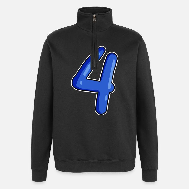 4 Nombre en bleu - Sweat à zip 1/4 - noir