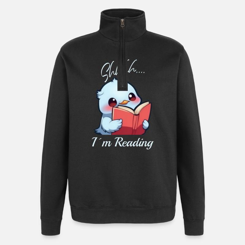 Vogel mit Buch - Quarter-Zip-Sweatshirt - Schwarz