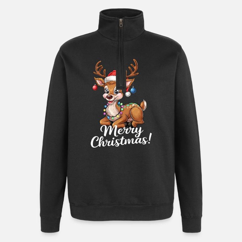 Rentier Weihnachtspullover Merry Christmas lustig - Quarter-Zip-Sweatshirt - Schwarz
