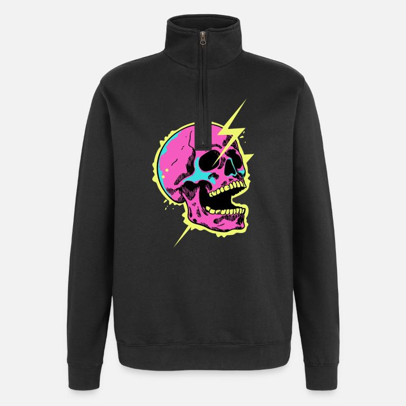 Crâne Néon Éclair Éclat - Sweat à zip 1/4 - noir