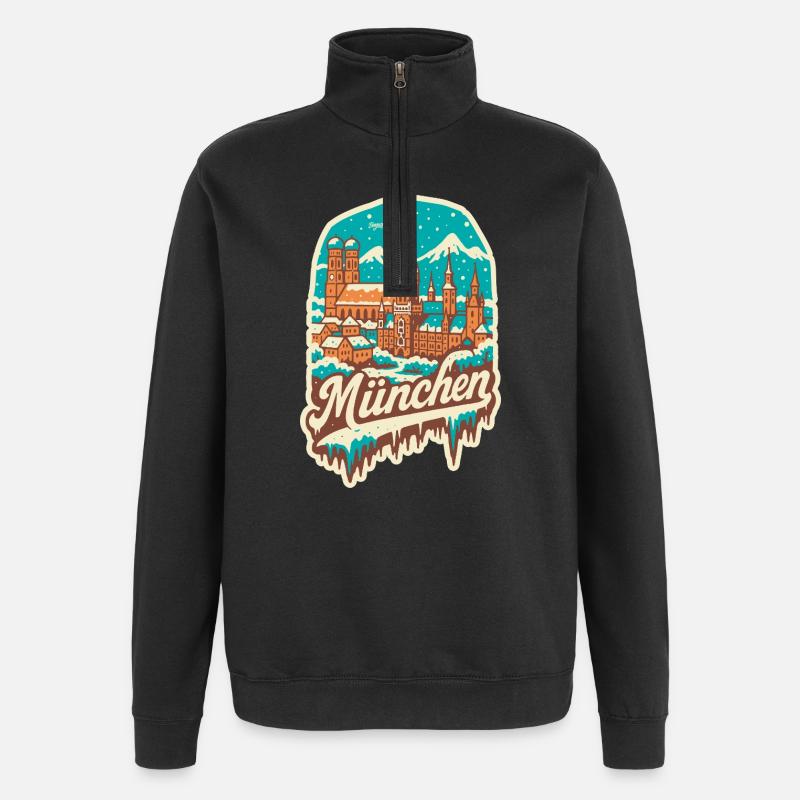 Munich in Winter - Romantic Illustration - Quarter-Zip Sweatshirt - black