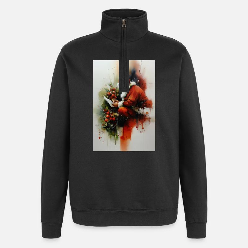 Aquarell-Weihnachtsmann-Lesebrief - Quarter-Zip-Sweatshirt - Schwarz