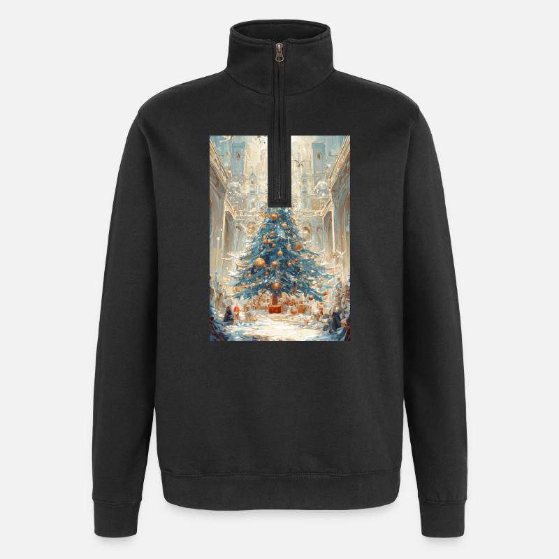 Aurora Blue Weihnachtskathedrale - Quarter-Zip-Sweatshirt - Schwarz