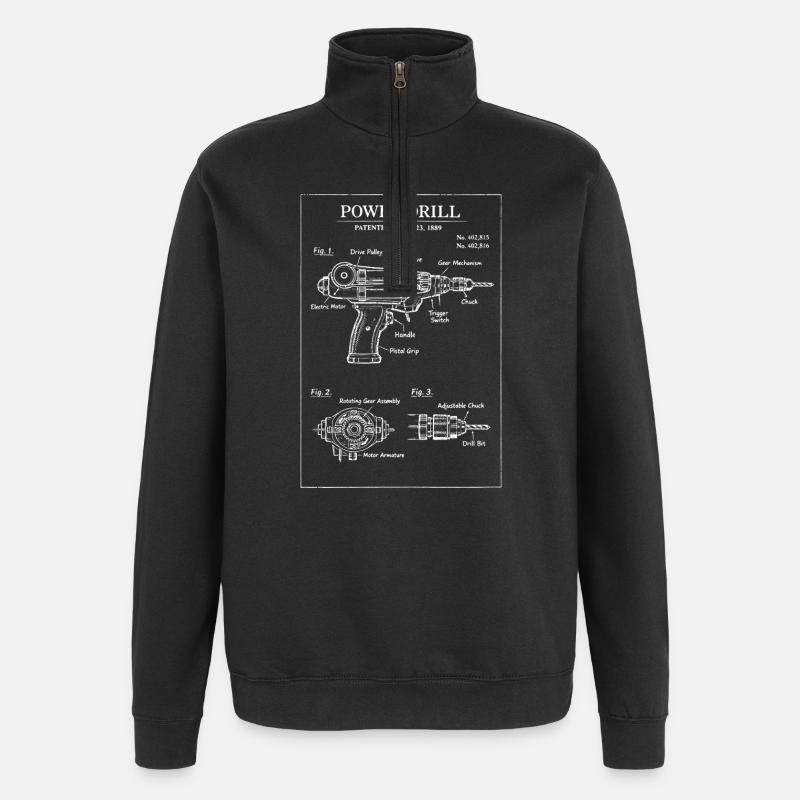 Patent-Bauplan für den Bohrer - Quarter-Zip-Sweatshirt - Schwarz