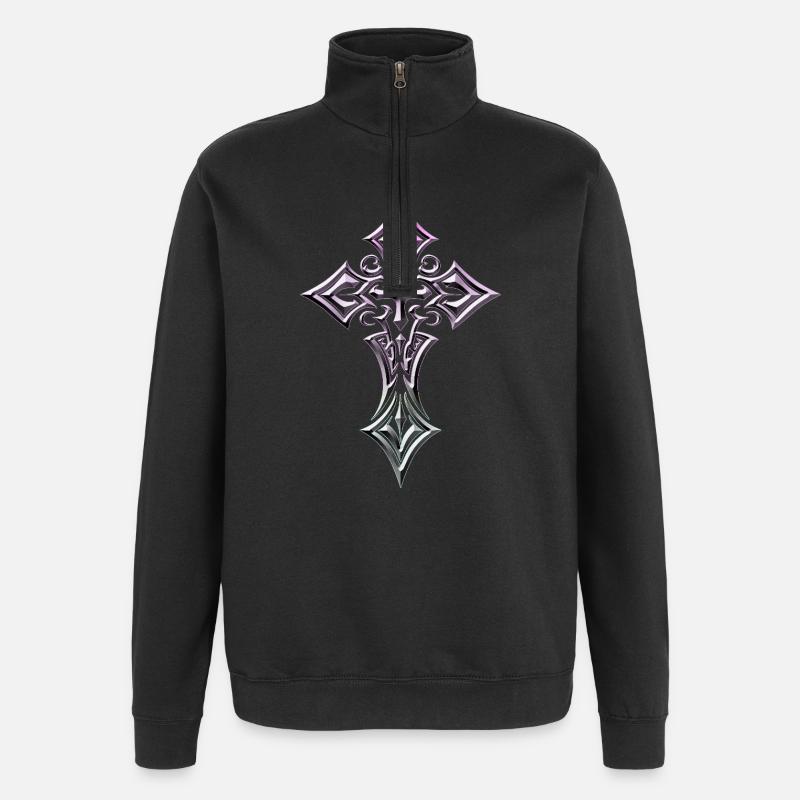 Croix gothique irisée - Sweat à zip 1/4 - noir