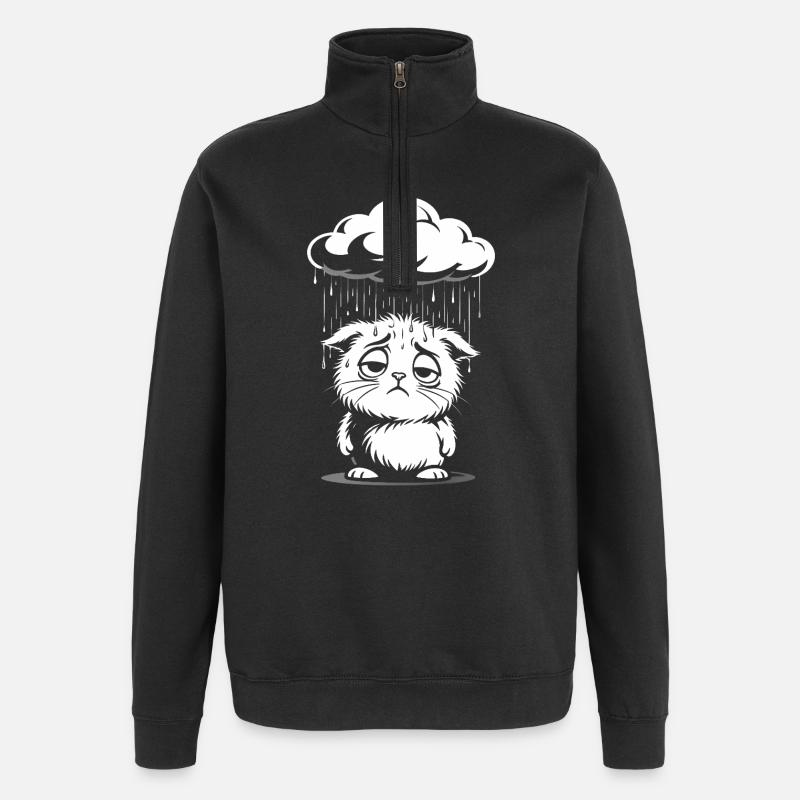 Chat Triste - Chaton Rétro Comic - Sweat à zip 1/4 - noir