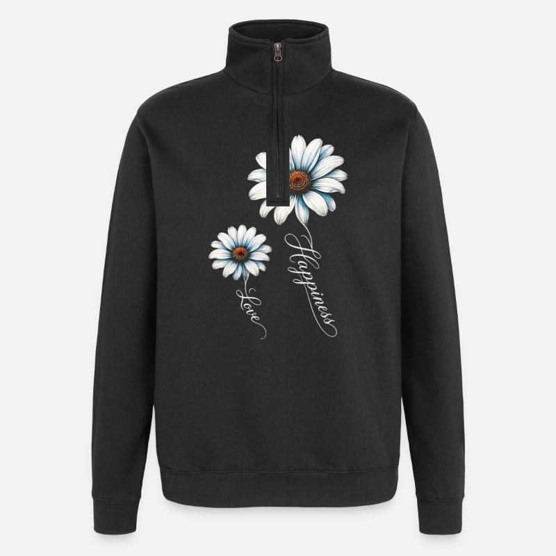 Blaue Gänseblümchen, Glück und Liebe - Quarter-Zip-Sweatshirt - Schwarz