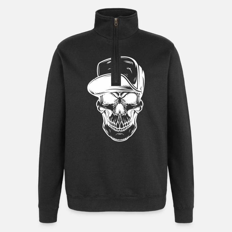 Graffiti Skull with Baseball Cap - Quarter-Zip Sweatshirt - black