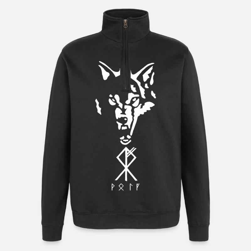 Wikinger-Rune des Wolfes - Quarter-Zip-Sweatshirt - Schwarz
