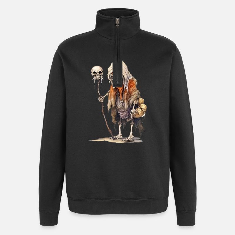 Knochiger Magier mit Schädelstab – Fantasy - Quarter-Zip-Sweatshirt - Schwarz
