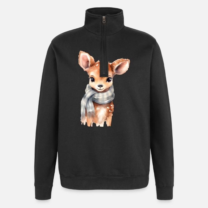 Faon délicat avec écharpe - Sweat à zip 1/4 - noir