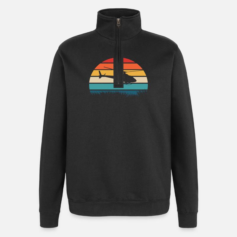 Helikopter Pilot Retro Geschenk - Quarter-Zip-Sweatshirt - Schwarz
