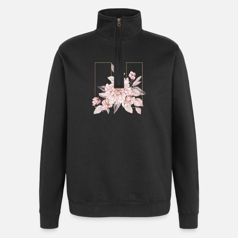 Elegantes Rouge-Blumen-Design - Quarter-Zip-Sweatshirt - Schwarz