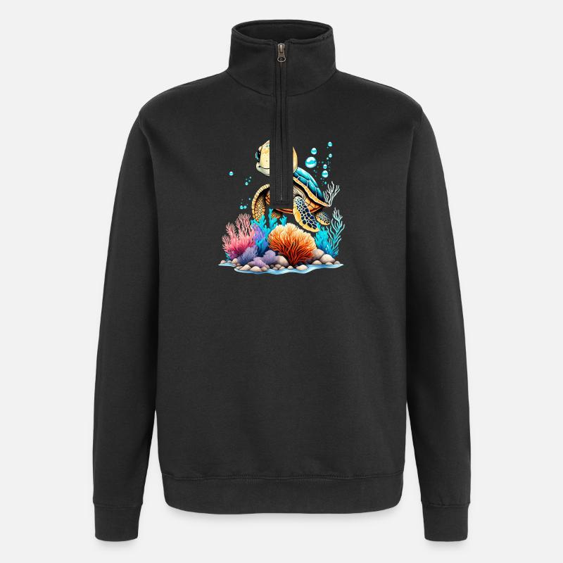 Vibrant Underwater Turtle Scene - Quarter-Zip Sweatshirt - black