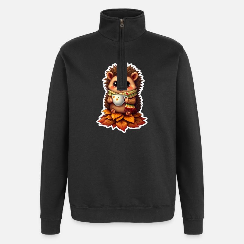 Hérisson douillet en automne - Sweat à zip 1/4 - noir