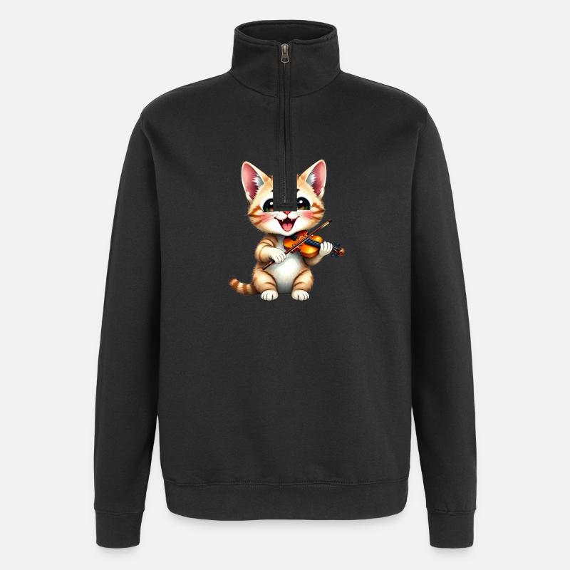 Chaton joue du violon - Sweat à zip 1/4 - noir