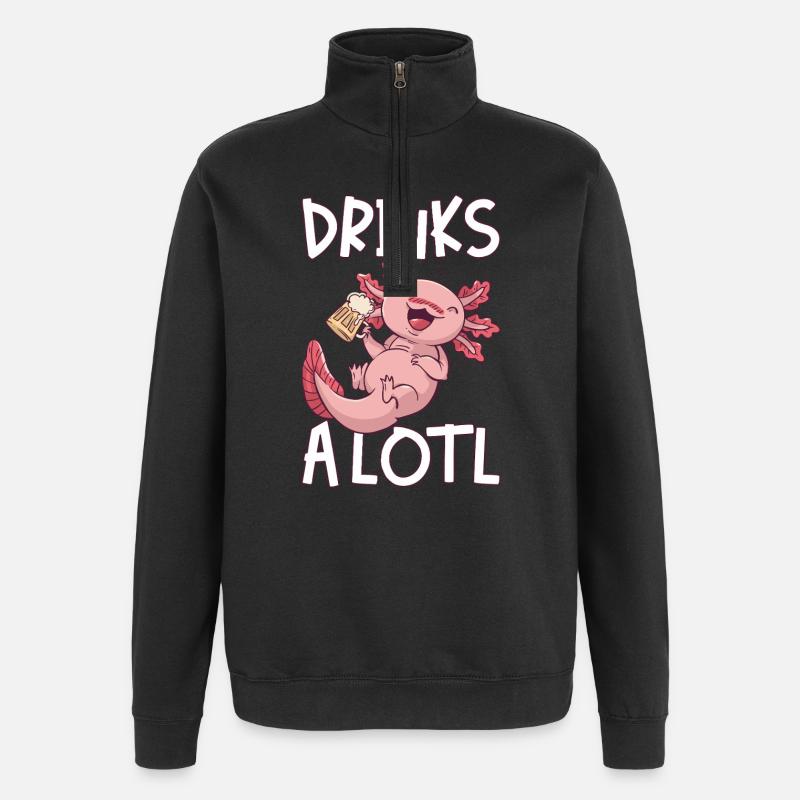 Drinks A Lotl Axolotl Drinks Beer - Quarter-Zip Sweatshirt - black