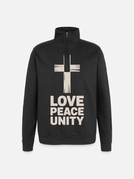 Love Peace Unity Christian Cross - Quarter-Zip Sweatshirt - black