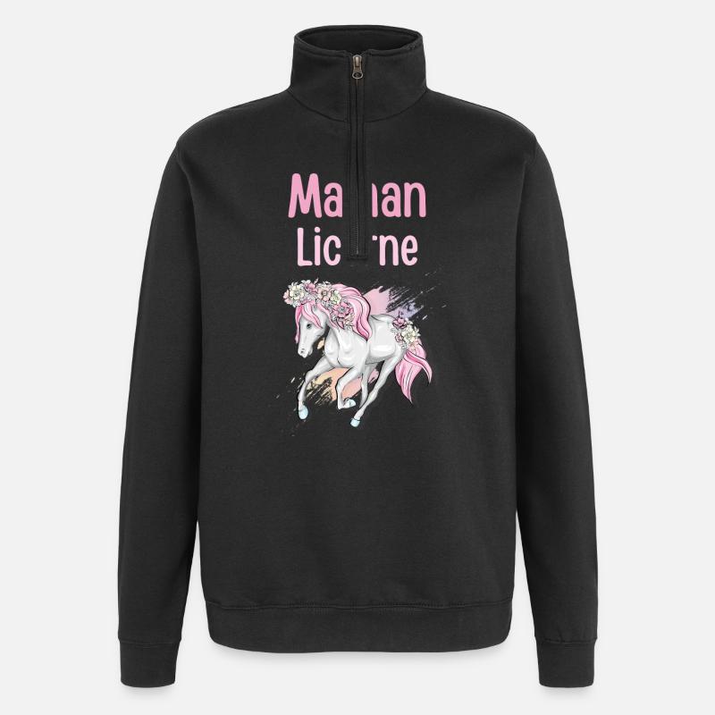 Pastell Blumen Einhorn Mama - Quarter-Zip-Sweatshirt - Schwarz