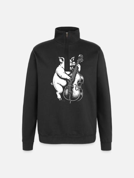Pig Bassist on a double bass - Quarter-Zip Sweatshirt - black