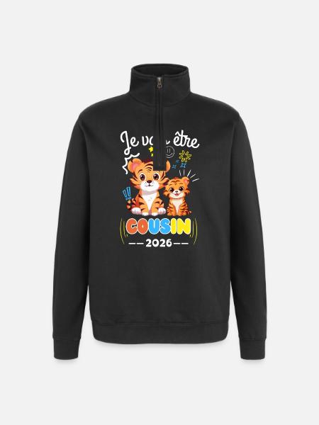 Będę kuzynką 2026 Ogłoszenie ciąży Tigera - Bluza z zamkiem 1/4 - czarny