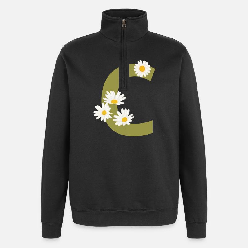 Buchstabe c grüne Gänseblümchen - Quarter-Zip-Sweatshirt - Schwarz