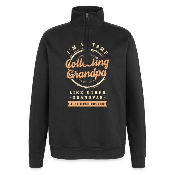 Stamps Philatelist Stamp Collection - Quarter-Zip Sweatshirt - black - Front - AI Model Female 172 light (172cm) & AI Model Male 178 dark (178cm)