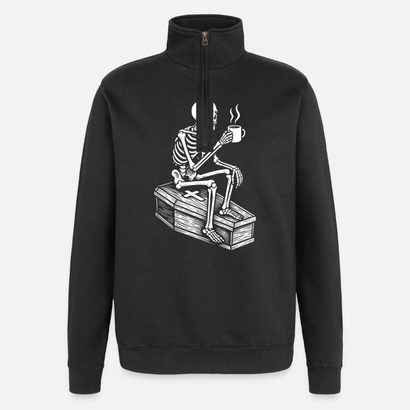 Skeleton drinking espresso - Quarter-Zip Sweatshirt - black