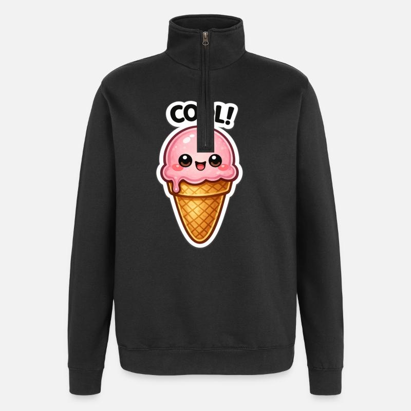 Kawaii Eiscreme Sticker - Quarter-Zip Sweatshirt - black