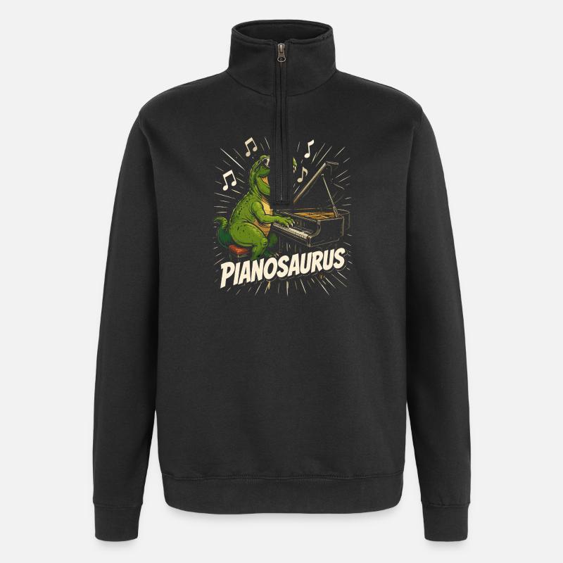 Fun Pianist Dinosaur - Quarter-Zip Sweatshirt - black