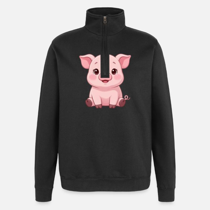 cadeau cochon mignon - Sweat à zip 1/4 - noir
