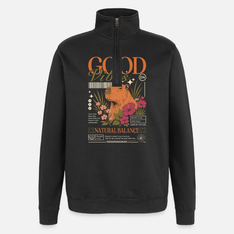 Vibes Capybara Design - Quarter-Zip Sweatshirt - black