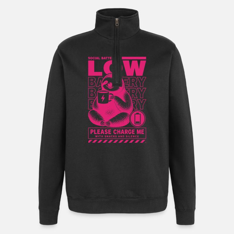 Low Battery Sloth Funny Design - Quarter-Zip Sweatshirt - black