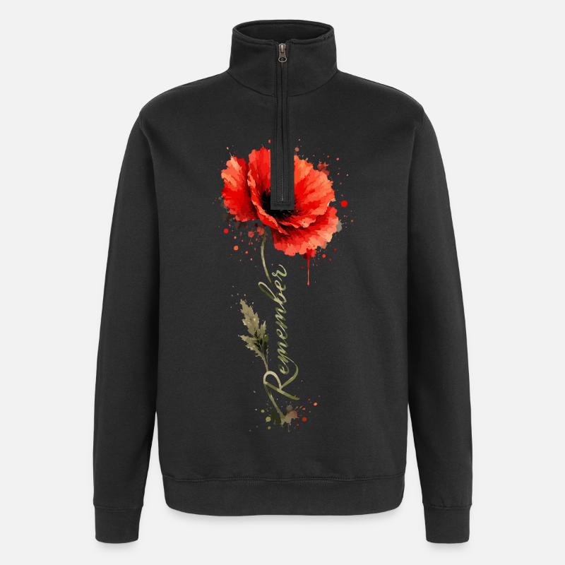 Poppy Remember | Remembrance Day Tribute - Quarter-Zip Sweatshirt - black