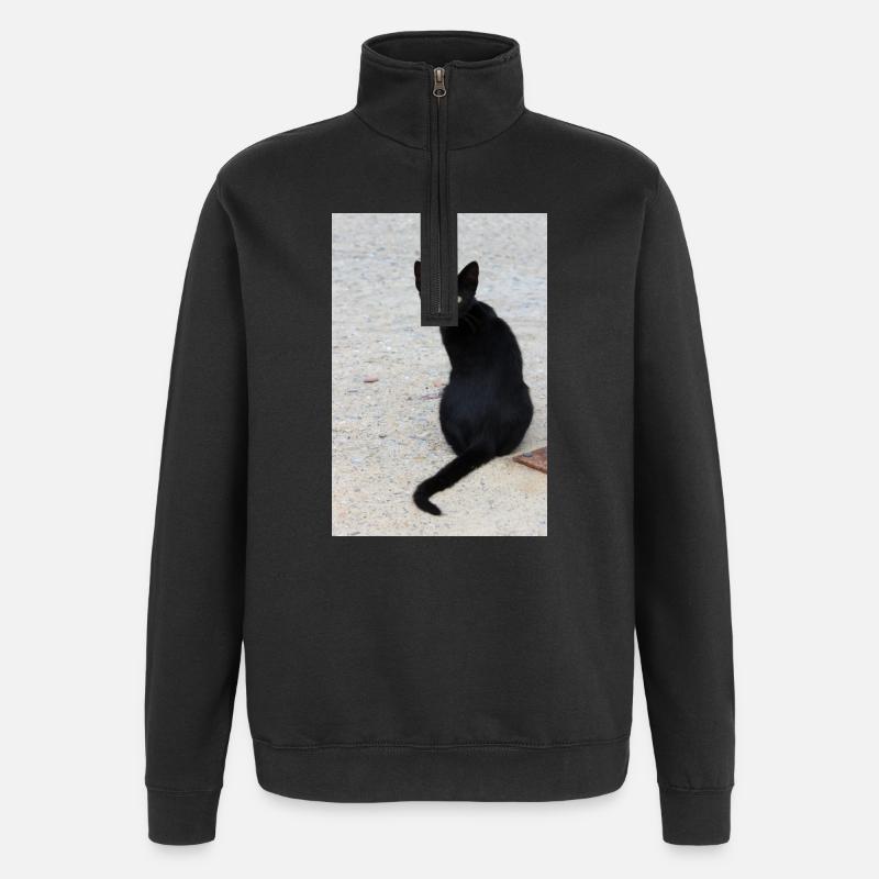 Chat noir - Sweat à zip 1/4 - noir