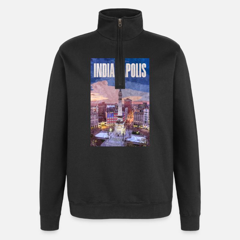 Indianapolis Skyline am Monument Circle - Quarter-Zip-Sweatshirt - Schwarz