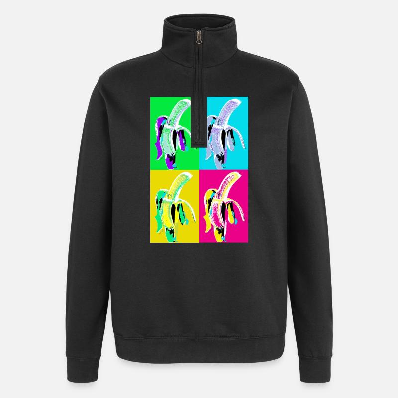 Banana Pop Art Vierfarben - Quarter-Zip-Sweatshirt - Schwarz