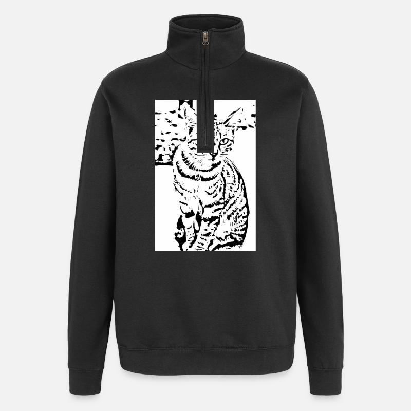 Cat black and white - Quarter-Zip Sweatshirt - black