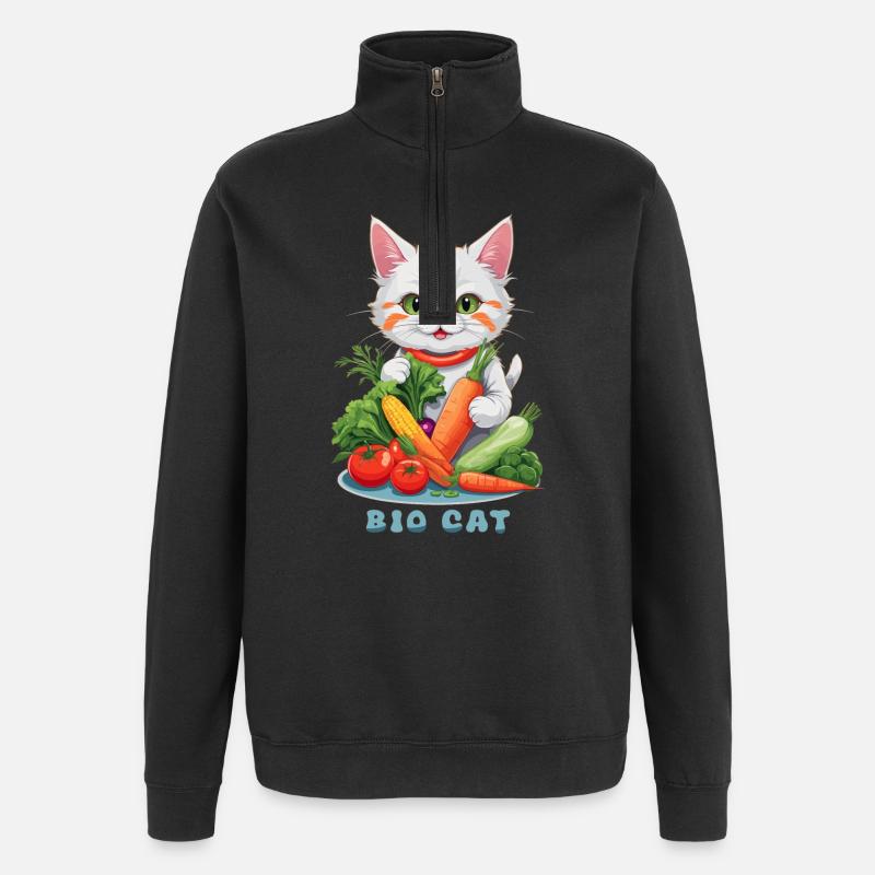 Chat Bio - Sweat à zip 1/4 - noir