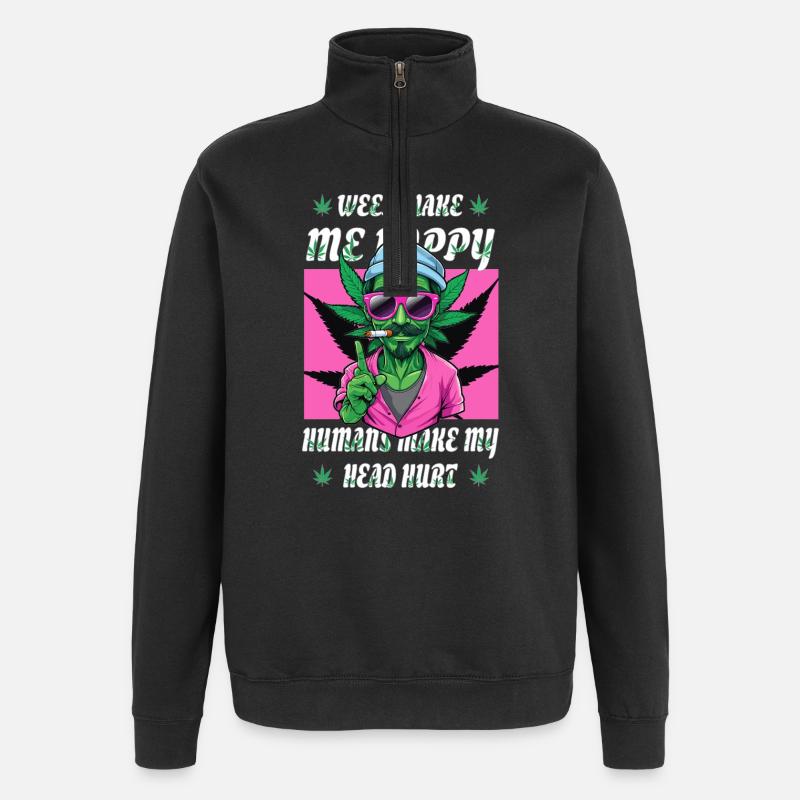 L’herbe me rend heureux... - Sweat à zip 1/4 - noir