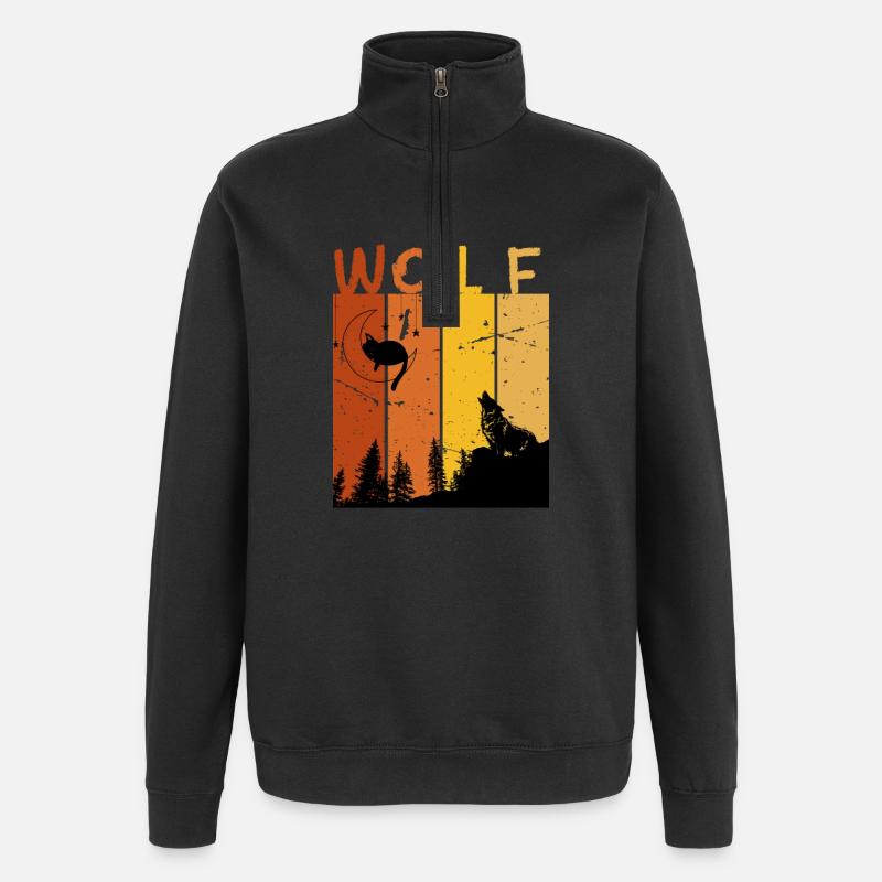 Retro Wolf - Quarter-Zip Sweatshirt - black