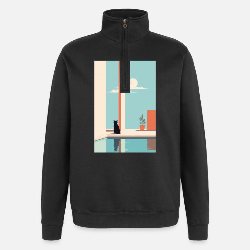 cat by the pool - Quarter-Zip Sweatshirt - black